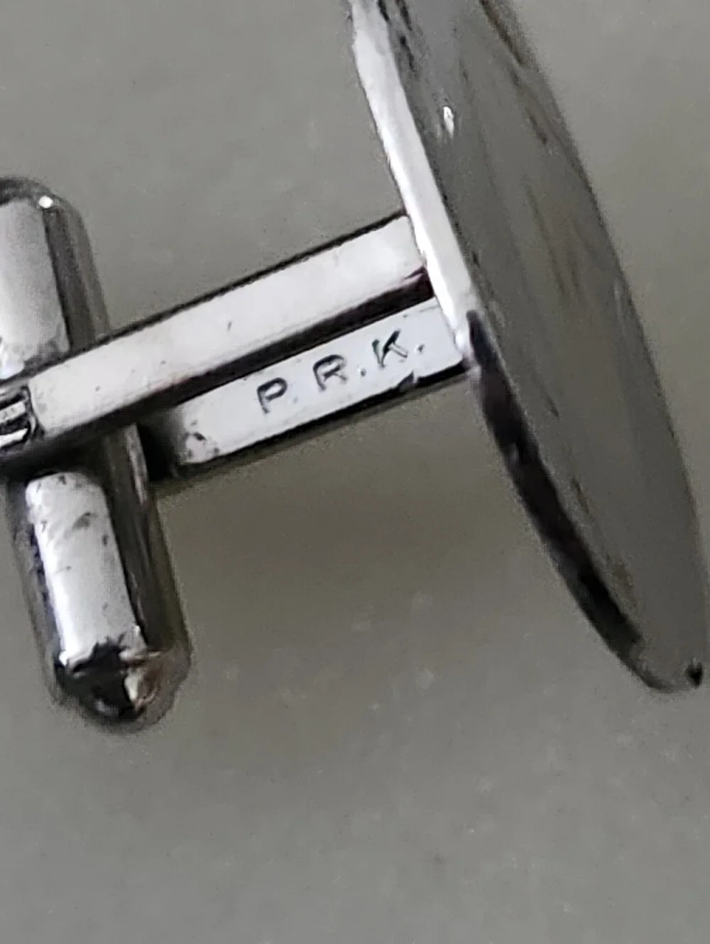 Vtg P.R.K Sterling Silver Classic Oval Etched Design Cufflinks and Tie Tack Set